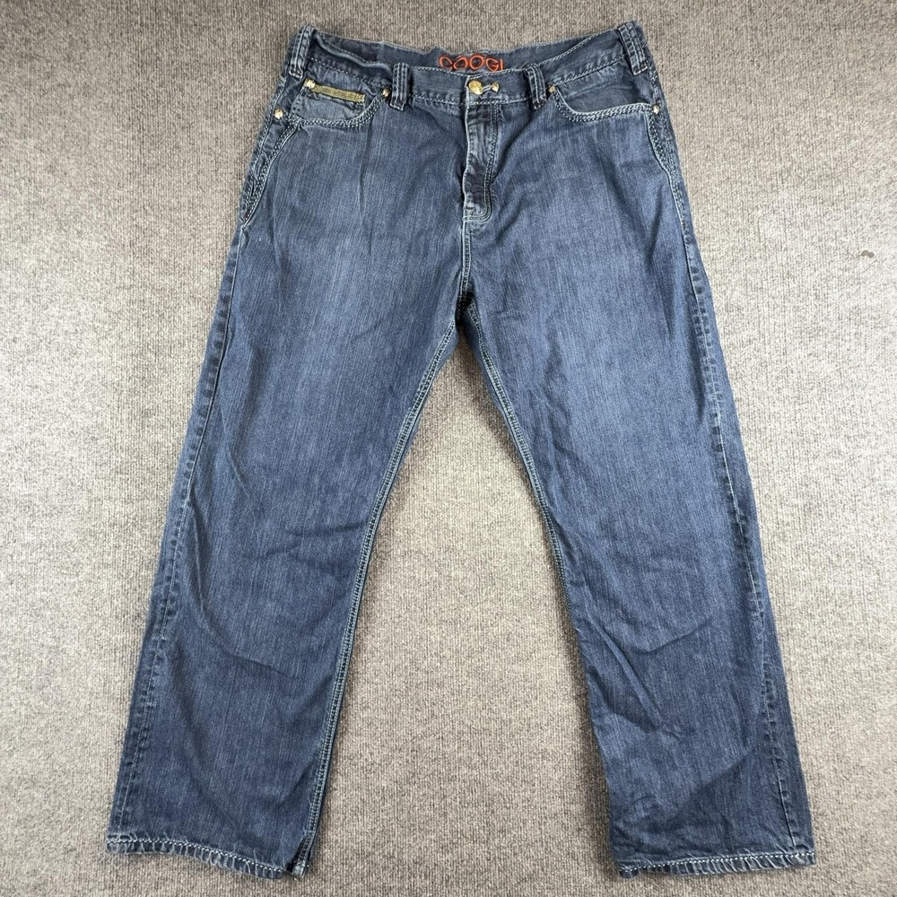 Coogi Jeans Mens 42x32 Blue Relaxed Fit Straight Leg Logo Embroidered Denim